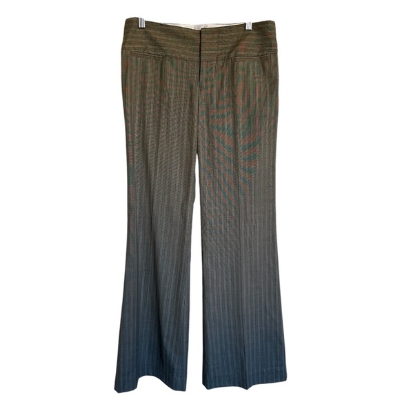 Alice + Olivia Grey Stripped Virgin Wool Silk Blend Wide FlareTrouser Pants